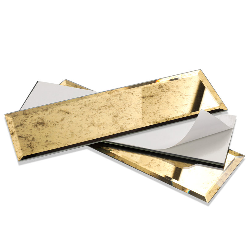 Carrelage mural à dosseret en verre réfléchissant 4 po x 12 po Diflart, Gold with Ligh Antique Veins 4×12in