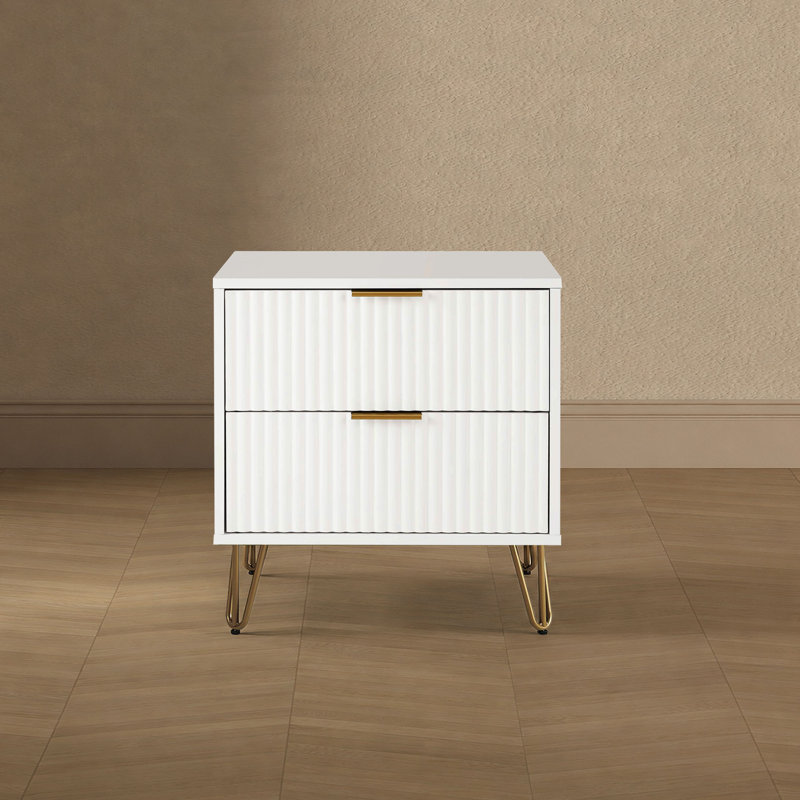 Dumbo 20" W Modern 2-Drawer Fluted Nightstand in White, White