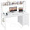 Bureau d'ordinateur blanc avec huche et tiroirs - Bureau avec 3 tiroirs de rangement et prises de courant, bureau d'étude moderne de 47 pouces pour bureau à domicile
