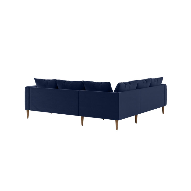 Essential 5-Seat Corner Sectional, Indigo Recycled Velvet, Dark Brown