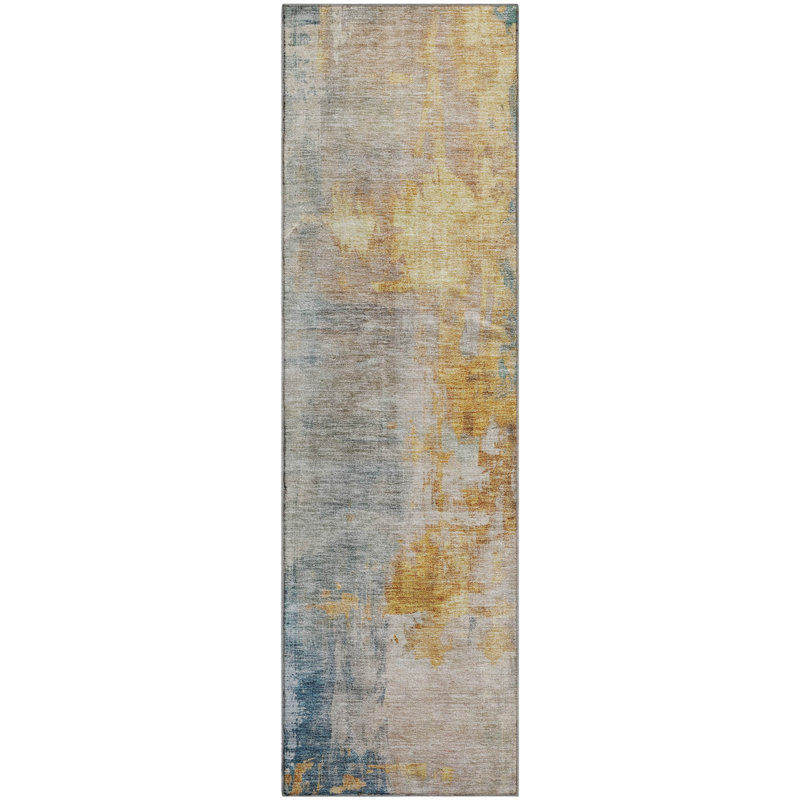 Premium Machine Washable Gurubaksh AMF1160 Abstract Rug, Runner 2'3" x 7'6"