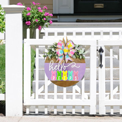 Easter Door Decorations Bunny Decor, Easter Bunny Welcome Wreath Sign For Front Door, Wooden Door Hangers Wreath With Bow For Easter Decorations For T