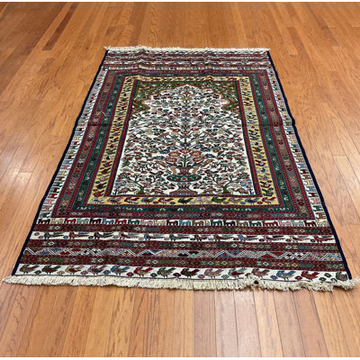 Tapis oriental rouge / vert / ivoire en laine 4 pi 6 po x 6 pi 5 po Oriental