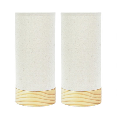 Rollyn Pair of Natural Bamboo Fabric Wooden Table Lamps with LED Bulbs