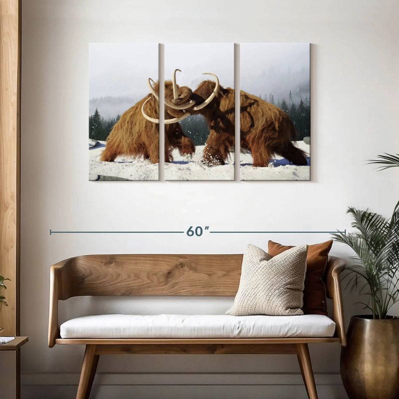 Brampt Fighting Woolly Mammoths, H 28 po x l 45 po