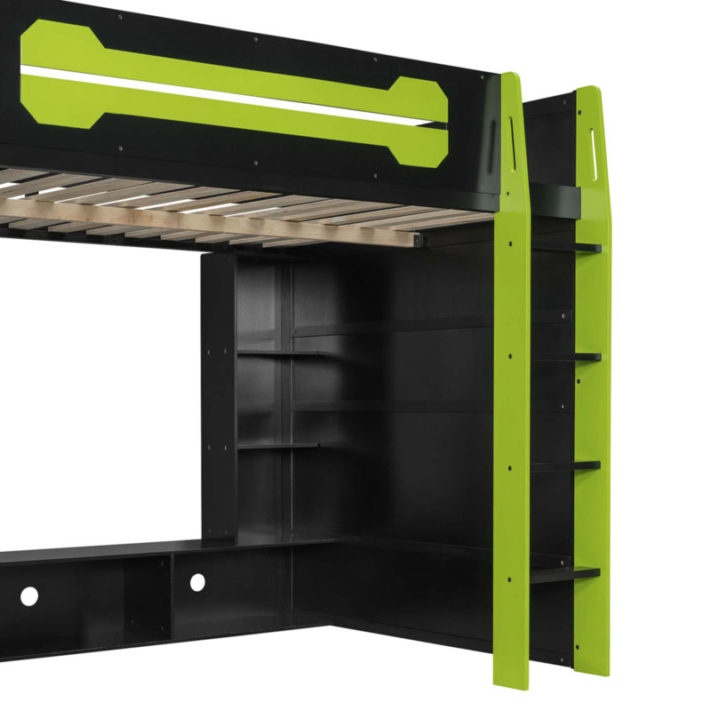Full Size Wood Loft Bed, Green