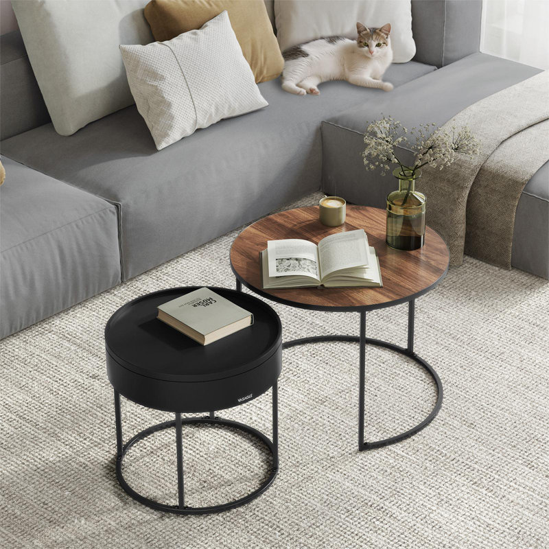 Nesting Coffee Tables with Hidden Storage and Top Tray, Brown/Ink Black