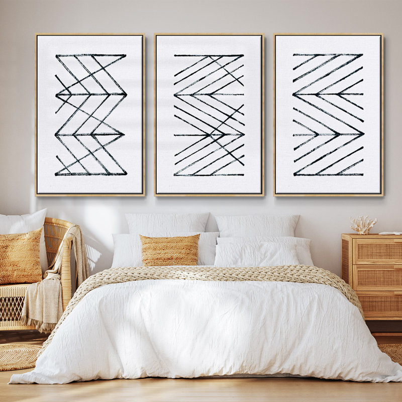 Ensemble de 3 pièces encadrées sur toile, H 36 po x l 72 po, Bois naturel