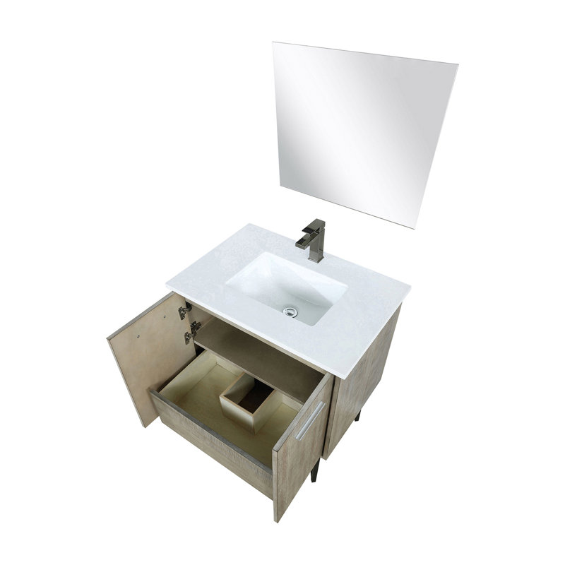 Meuble-lavabo rustique de 76 cm (L) x 51 cm (P) avec comptoir en marbre, robinet en métal et miroir de 71 cm. Résistant aux égratignures, aux taches et à la décoloration.
