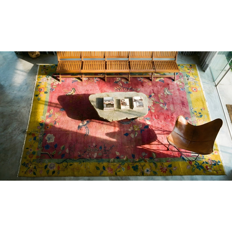 Antique Art Deco Chinese Floral Orange, Red / Rust 1920s Rug