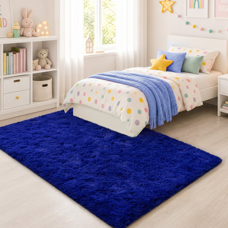 Solid Rug Soft Fluffy Bright Blue Indoor Area Rug for Living Room Bedroom Nursery Kids Room, Rectangle 4' x 6', Bright Blue