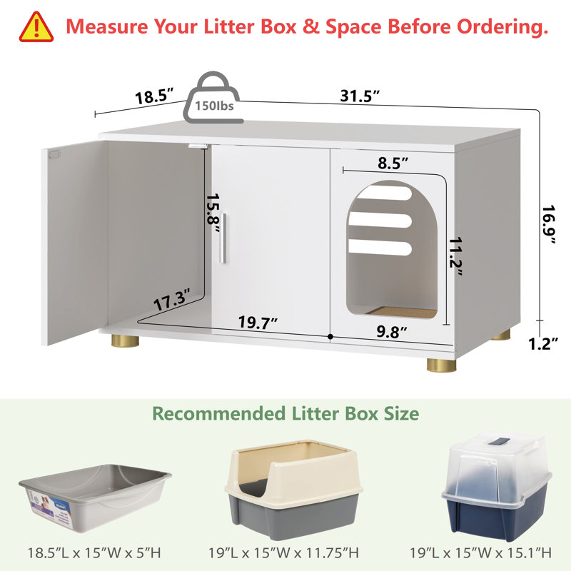 Stackable Cat Litter Box Cabinet Furniture with Cat Scratch Mat（White), White