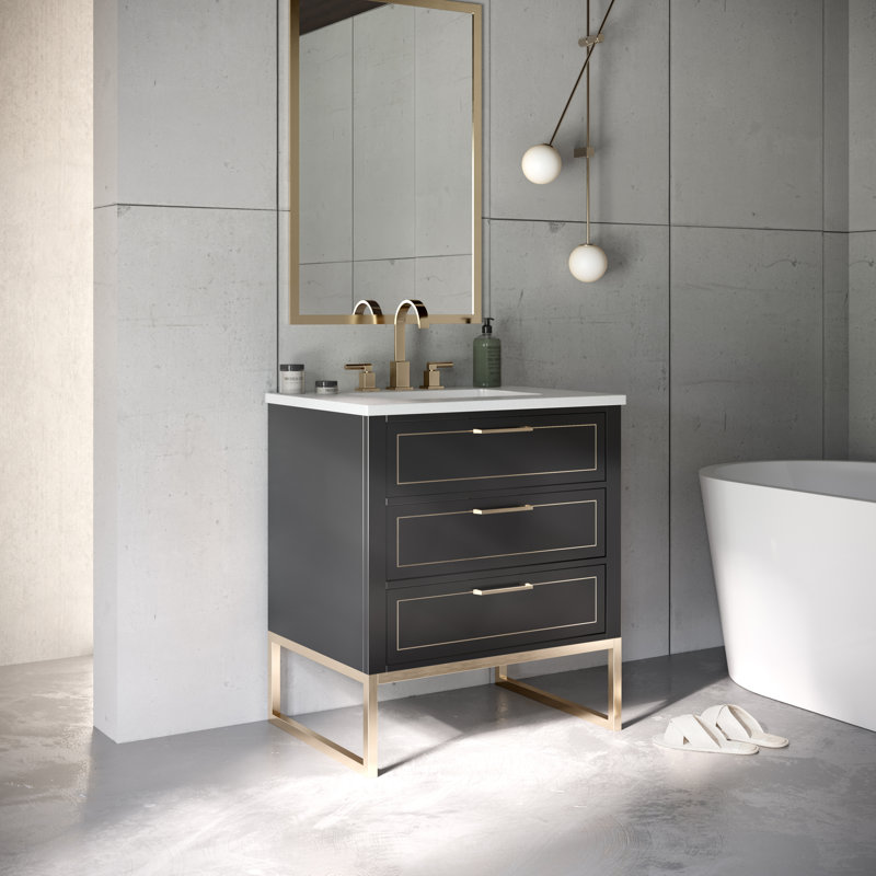 Markham 30'' W Single Vanity, Universal Calacatta Quartz, Brushed Nickel, Walnut