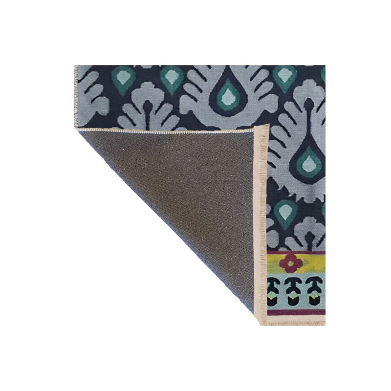 Tapis bleu lavable décoratif moderne à motif floral bleu, Sous-tapis rectangulaire de 3 pi 3 po x 4 pi 11 po