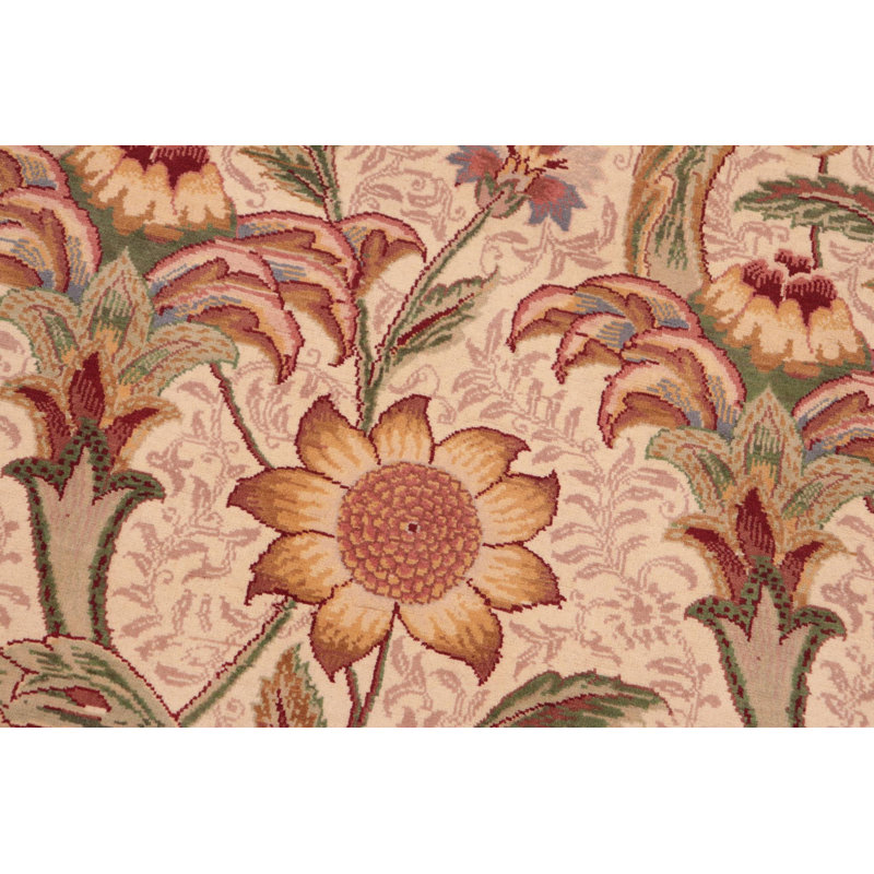 Tapis oriental en laine noué à la main beige / rouille / vert 8 pi x 9 pi 11 po Padon