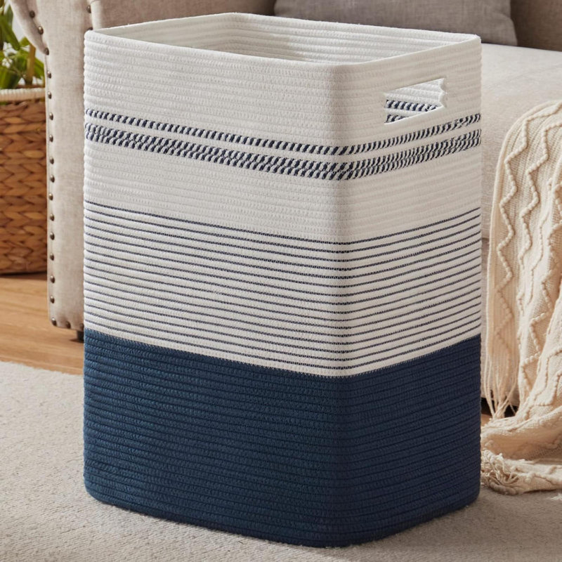Panier à linge, panier à linge haut en corde tissée avec poignées, panier de rangement décoratif pour vêtements et couvertures dans le salon, la chambre à coucher