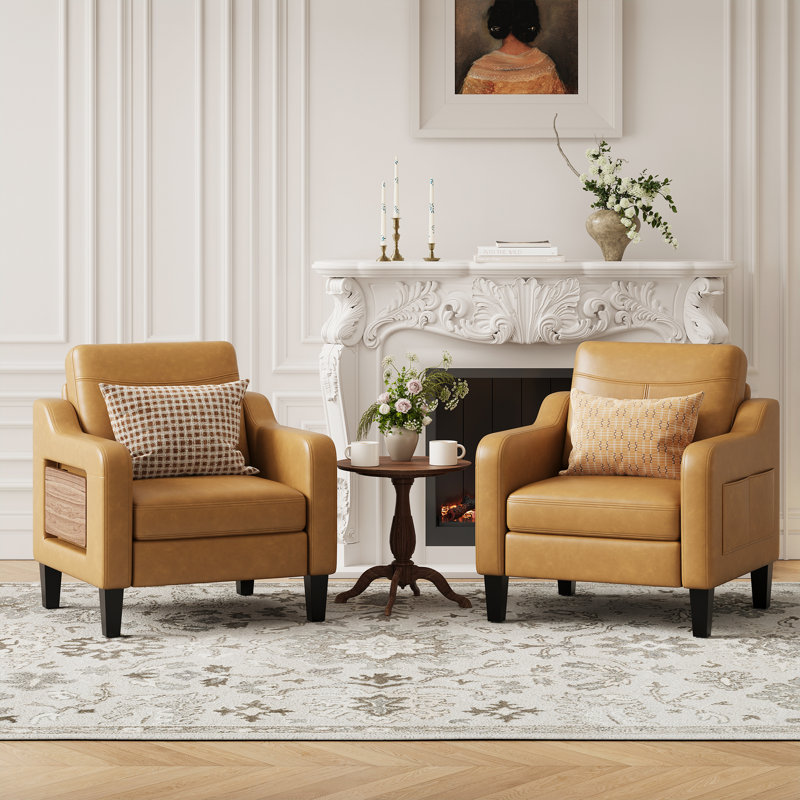Wide Upholstered Accent Chair Faux Leather Armchair, Brown