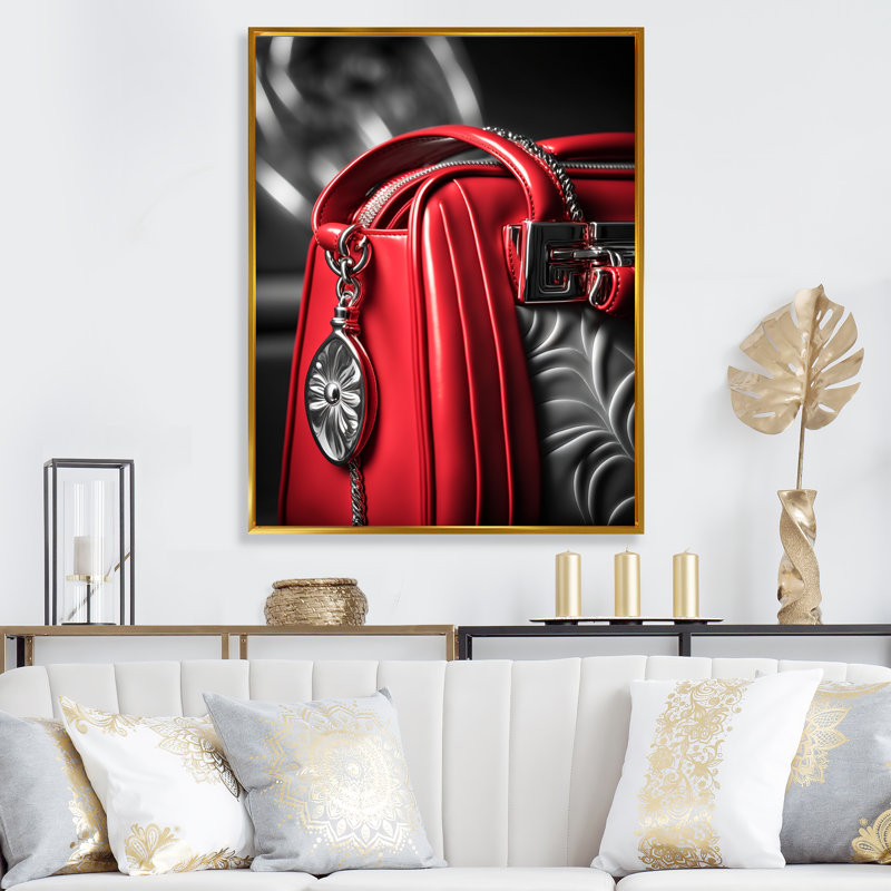 Sac à main glamour en rouge et noir Neyzer, L 16 po x H 32 po, Cadre flottant doré