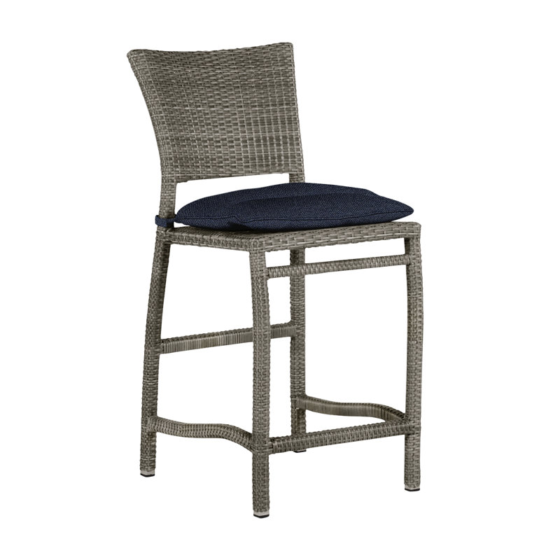 Skye 24" Patio Bar Stool with Cushion, Welt, Slate Gray, Intermix Indigo
