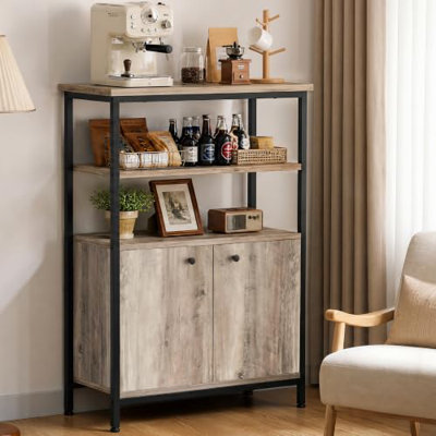 Farmhouse Sideboard Buffet Cabinet with Open Shelves and 2-Tier Storage, Freestanding Coffee Bar Cabinet with 2 Doors & Metal Feet for Kitchen, Dining