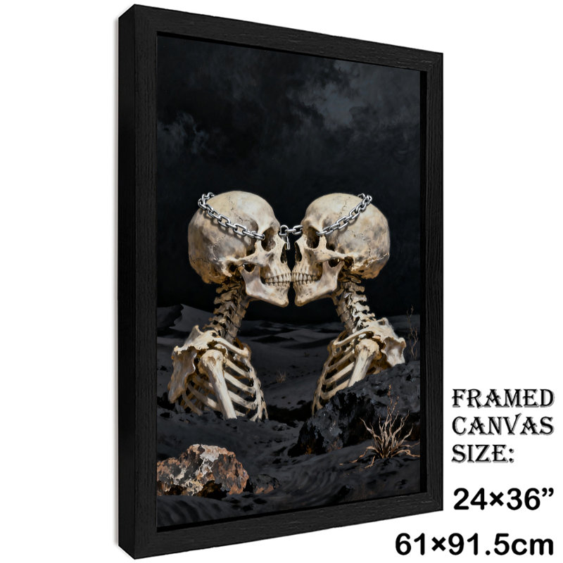 Art mural rétro noir, "Le baiser du crâne", impressions de style rétro, H 37 po x l 25 po