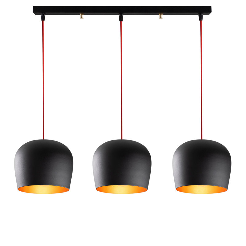 Modern Industrial Chandelier, Black & Red, 29.1 x 8.7 x 43.3 inches | IRON BODY, 3 x E27 Socket (Max 40W) | Perfect for Scandinavian & Novelty Decor, Includes 90 cm Cable, Elegant Design for Home & Office Spaces