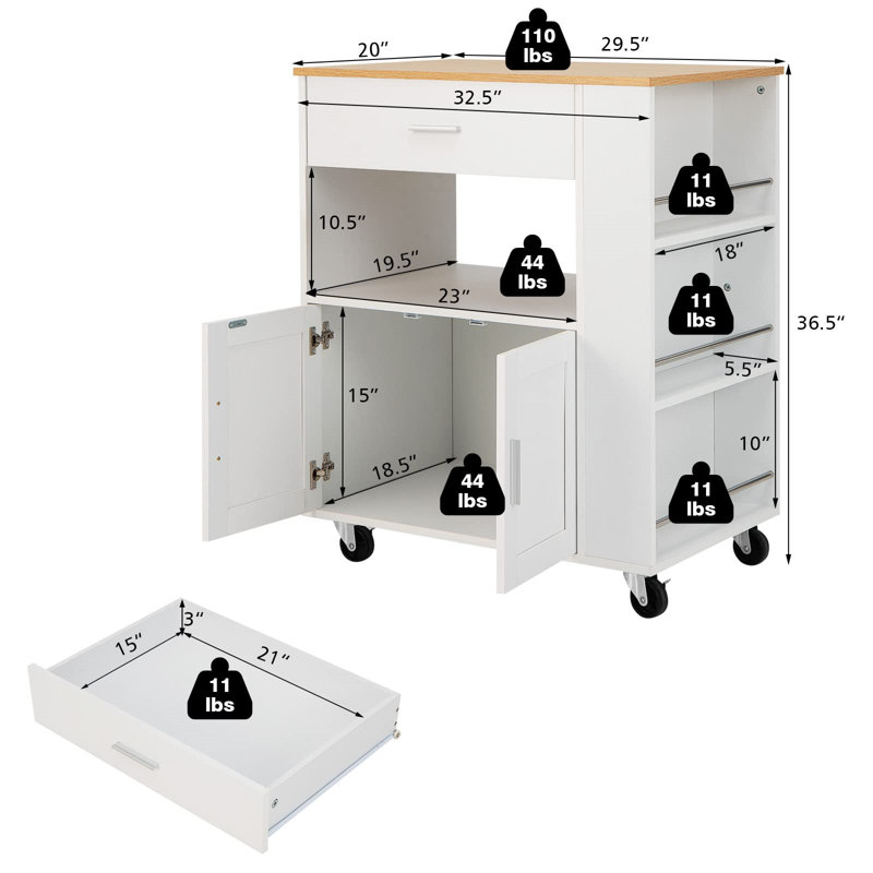 Dyeisha Wood Kitchen Cart, White
