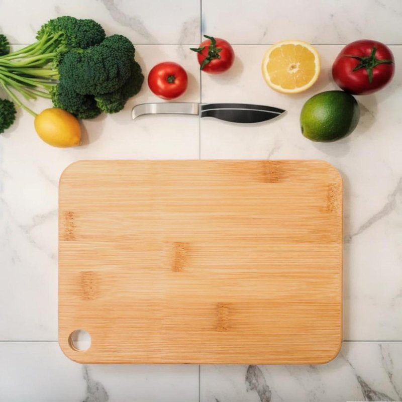 Medium Beige Bamboo Rectangular Cutting Board with Hanging Hole