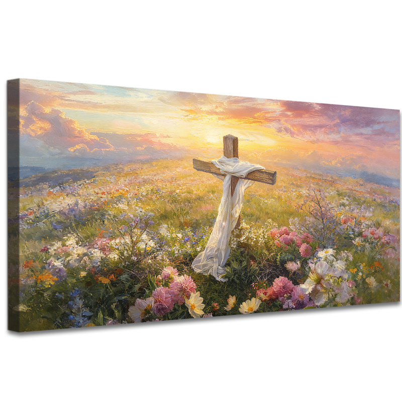 Grande croix de Pâques, reproduction d'art sur toile, impression d'art chrétien, impression de toile de fond au printemps