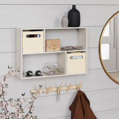 Mini Offset 4-Cube Desktop or Wall Mount Organizer with 2 Collapsible Bins