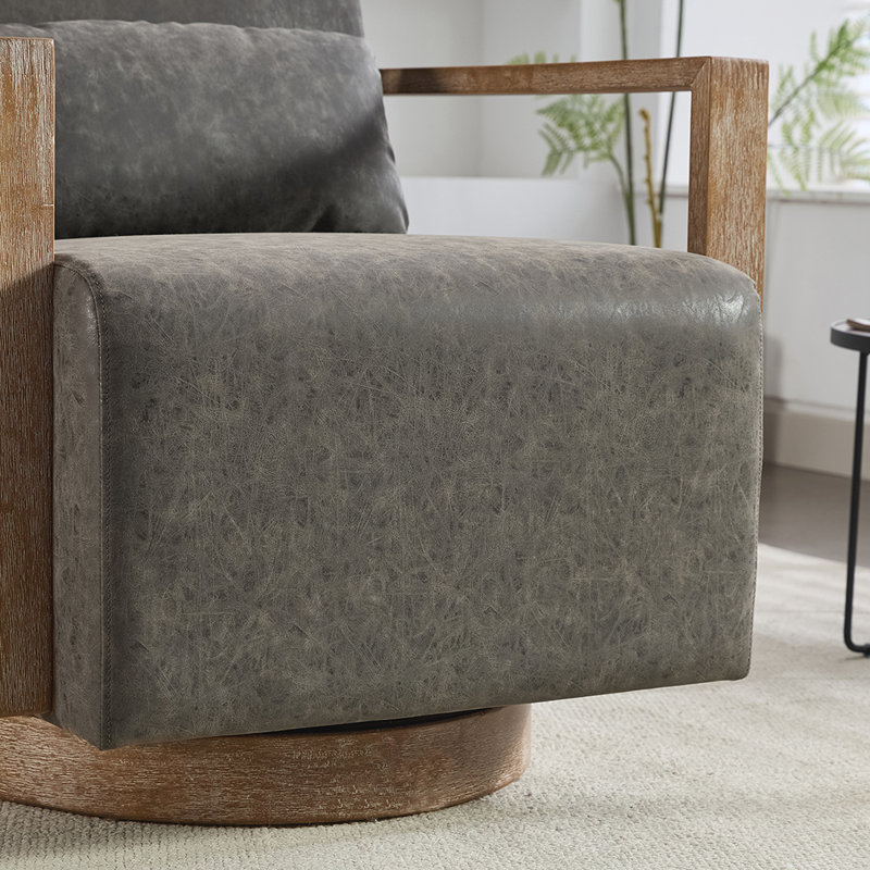 Chaise d'appoint pivotante moderne rembourrée avec accoudoirs en bois massif, Similicuir gris