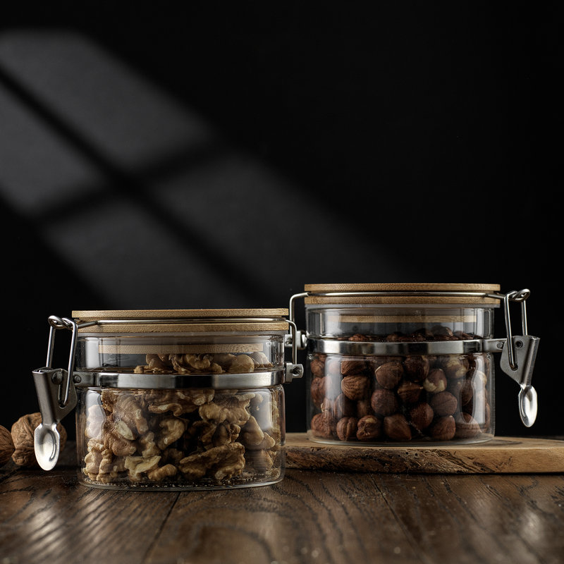 Pots de rangement en verre étanches avec couvercle en bambou JoyJolt, 4 pièces, H 3,25 po x l 5,5 po x P 4,12 po