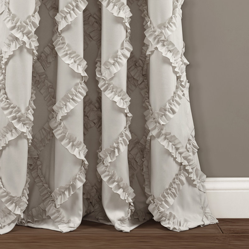 Neutral Polyester Ruffle Diamond Light-Filtering Curtain Panels, 84" x 54"