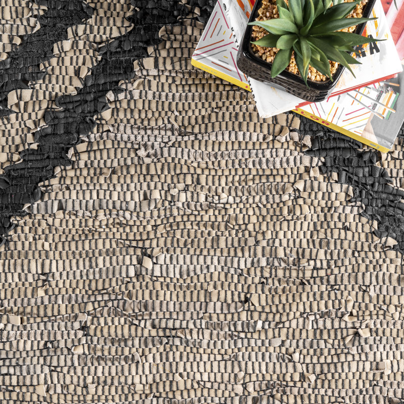 Cuir naturel Touffeté à la main de style sud-ouest/Tapis décoratif brun, Rectangle 9 pi x 12 pi