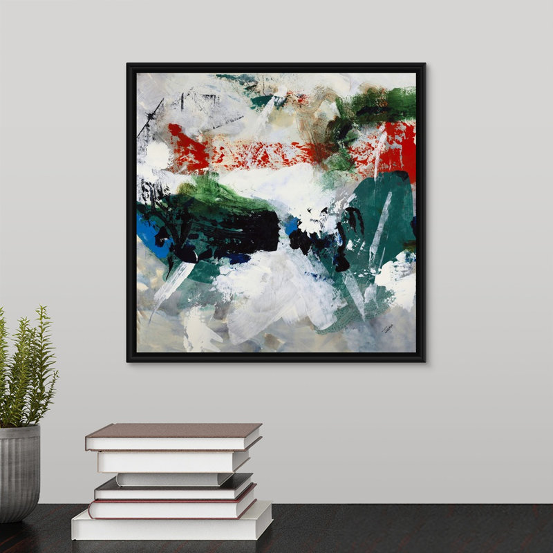 « escape i », peinture sur toile, H 13,7 po x l 13,7 po x P 1,75 po, Cadre flottant noir