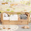 Lit plateforme double en bois pleine grandeur avec tiroirs de rangement, conception moderne de profil bas de sécurité pour chambre d'enfant ou lit de jour, finition naturelle