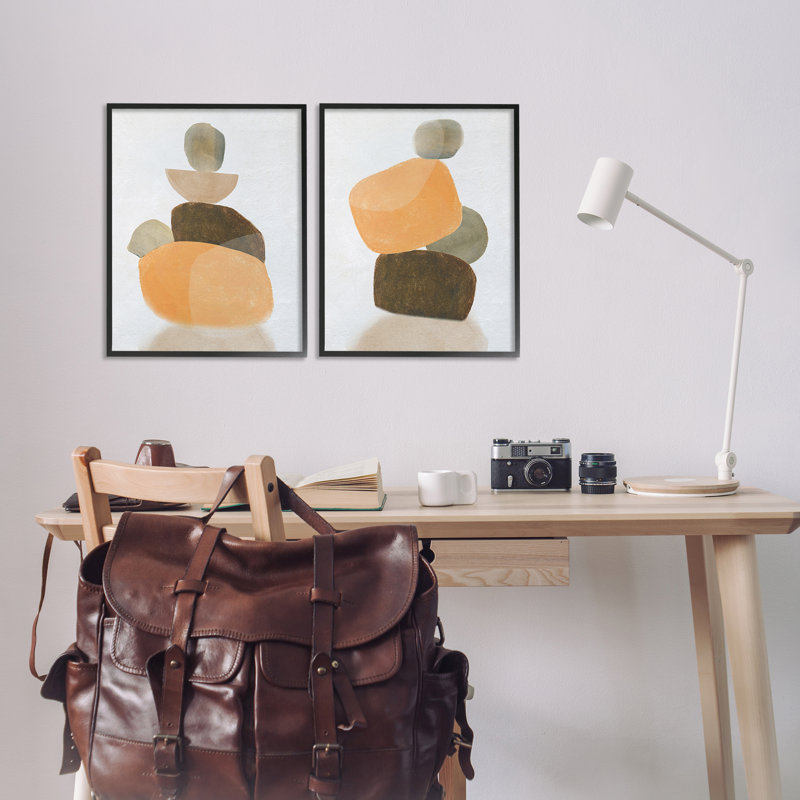 «Stacked Abstract Pebbles», ensemble de 2 giclées encadrées par Carol Robinson, Giclée encadrée noir minuit