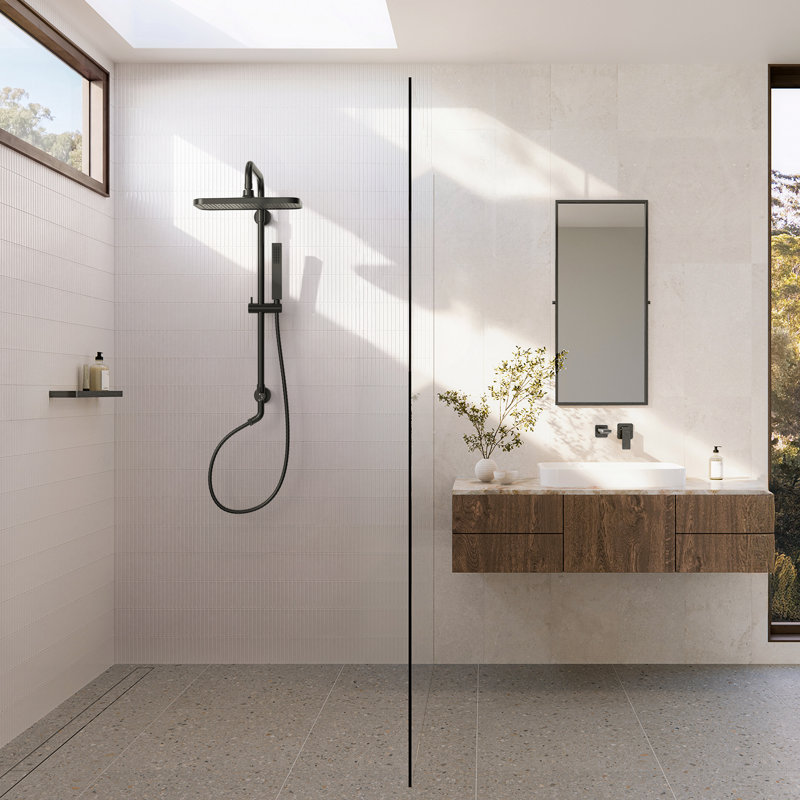 Wall Mount Rainfall Shower System, Dual‑Function Shower Head with Slide Bar, Handheld Shower, Matte Black