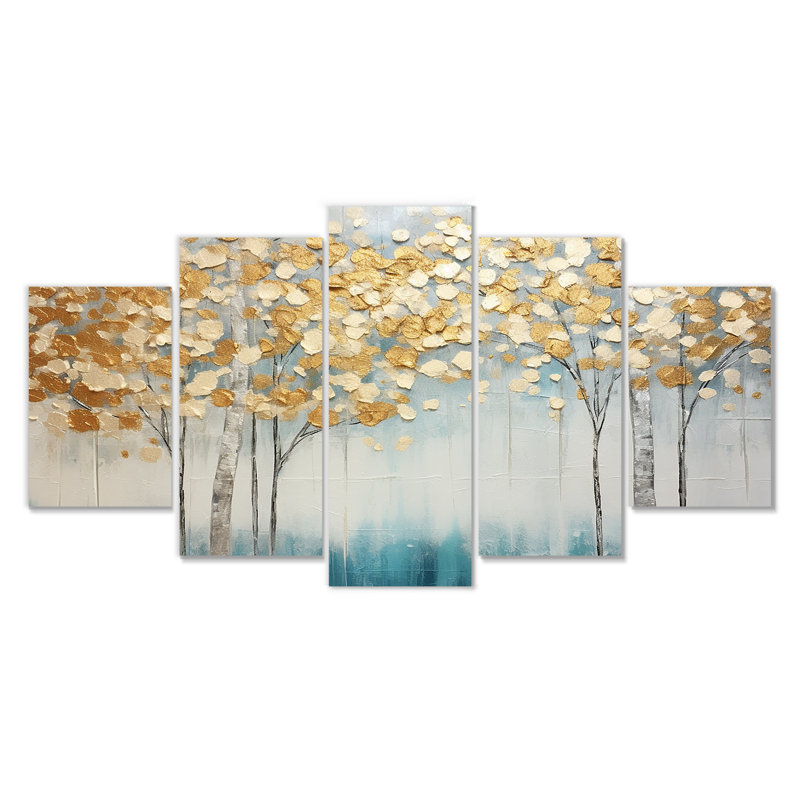 Serene Birch Trees Silver Autumn - Tree Birch, art mural 5 pièces, H 32 po x l 60 po