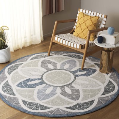 Tapis floral en coton touffeté gris / bleu Sharitta