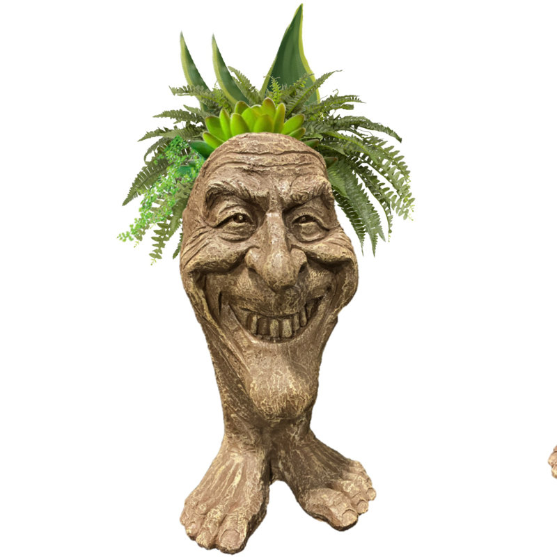 Muggly's Uncle Lucky Face Statue Planter, Stone Wash