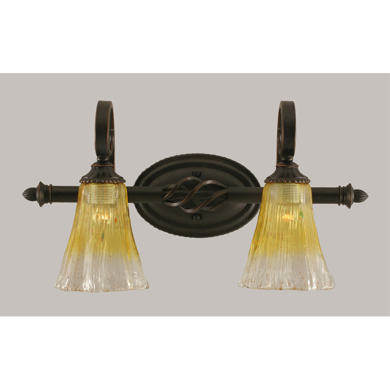 Barre d'éclairage de salle de bain 2 lumières Pierro Eleganté au fini granit foncé avec verre champagne doré cannelé de 5,5 po