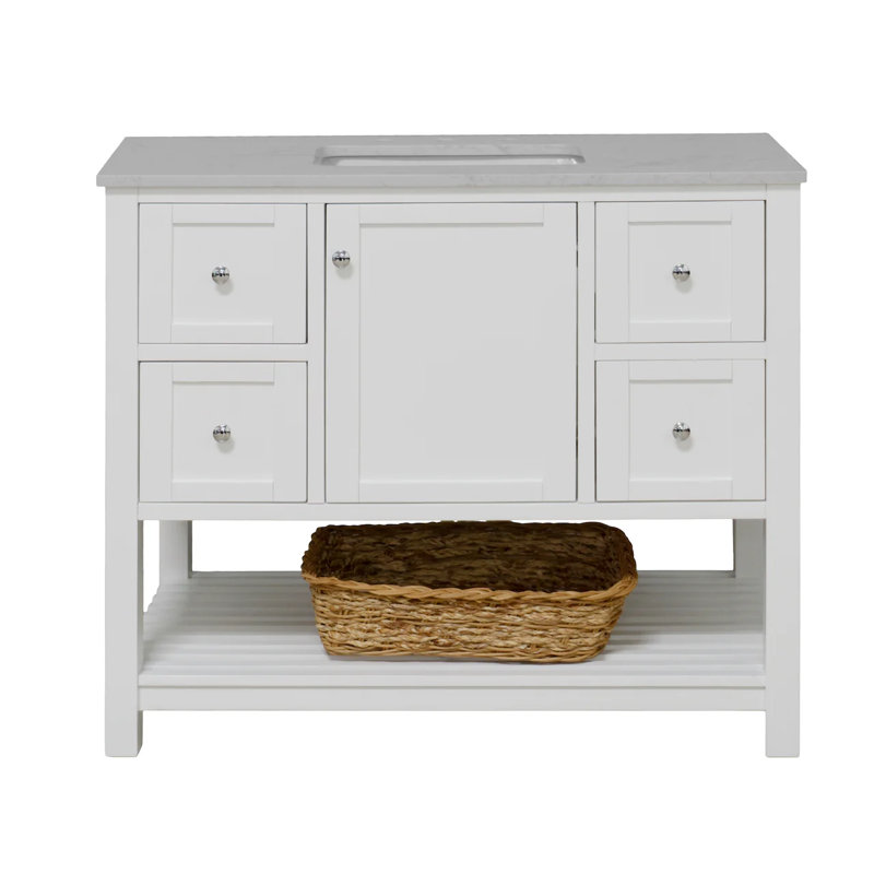 Ensemble de meuble-lavabo simple 42 po Binne, Blanc, Carrara d'ingénierie