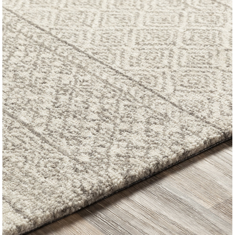 Abdera Geometric Hand-Tufted Wool Gray/Cream Area Rug, Rectangle 3' x 5'