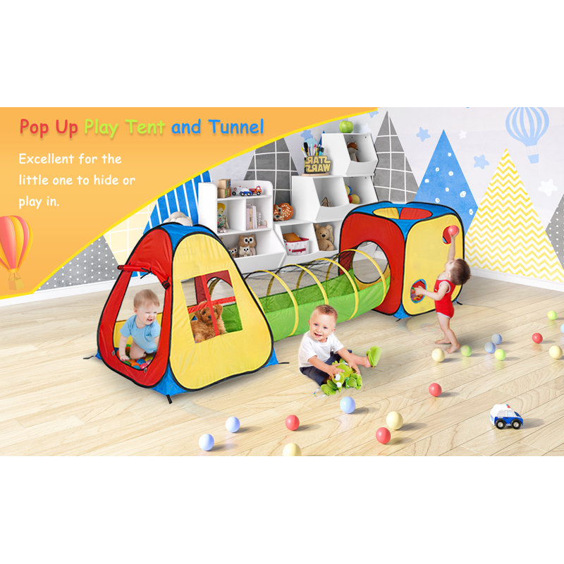 4-Piece Kids Pop-Up Tent, Indoor and Outdoor Play Colorful Playhouse Hut - Foldable Toy with Carrying Bag