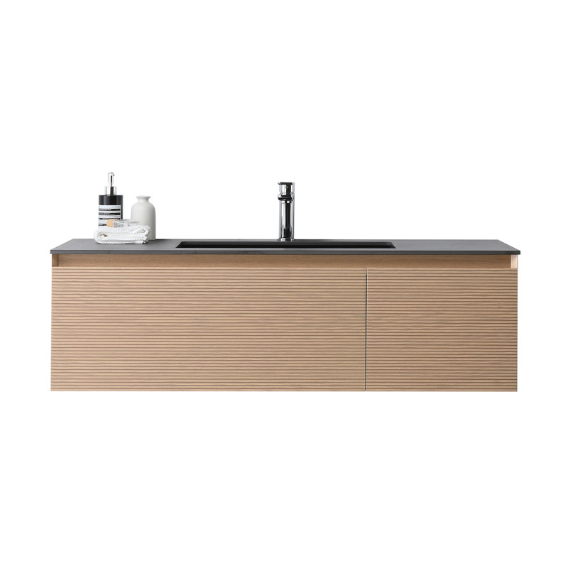 Ensemble de meuble-lavabo simple mural Diella, Chêne blanchi