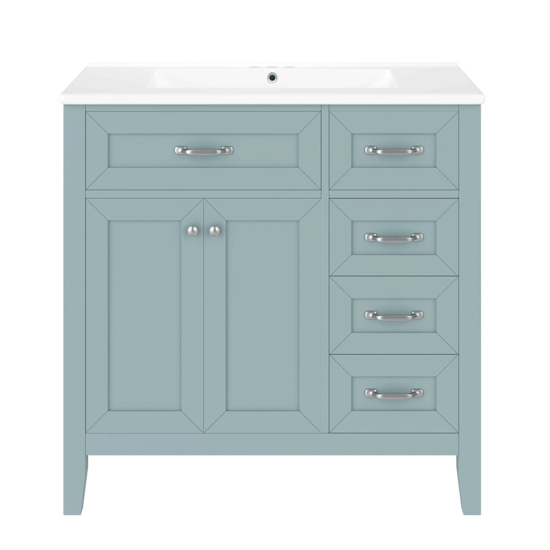 Ensemble de meuble-lavabo 36 po avec évier, armoire de salle de bain avec 5 tiroirs, structure solide et panneau en bois aggloméré