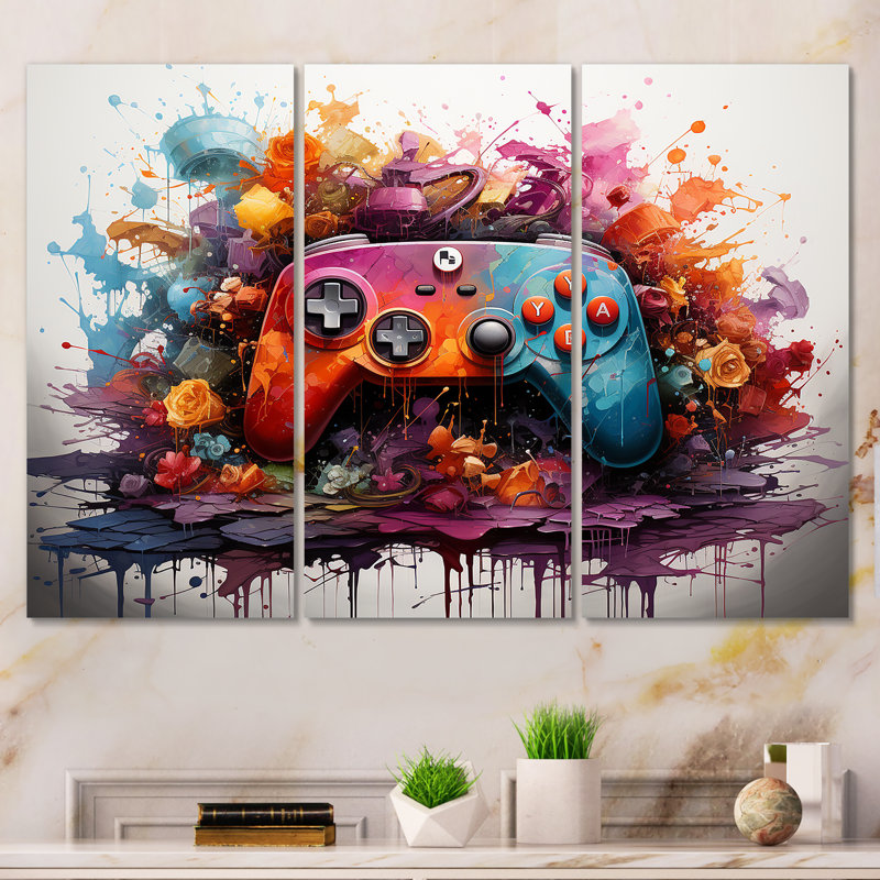 Neon Abstract Video Game Controller - Video Games Wall Art, 32" H x 48" W