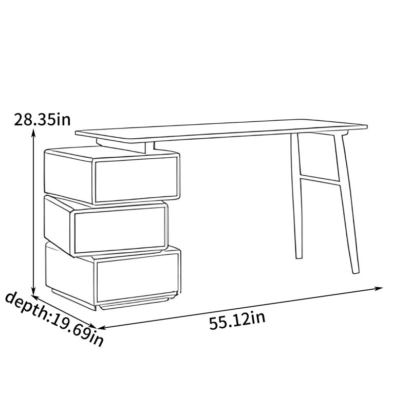 Bureau nordique minimaliste, H 28,35 po x l 55,12 po x P 19,69 po