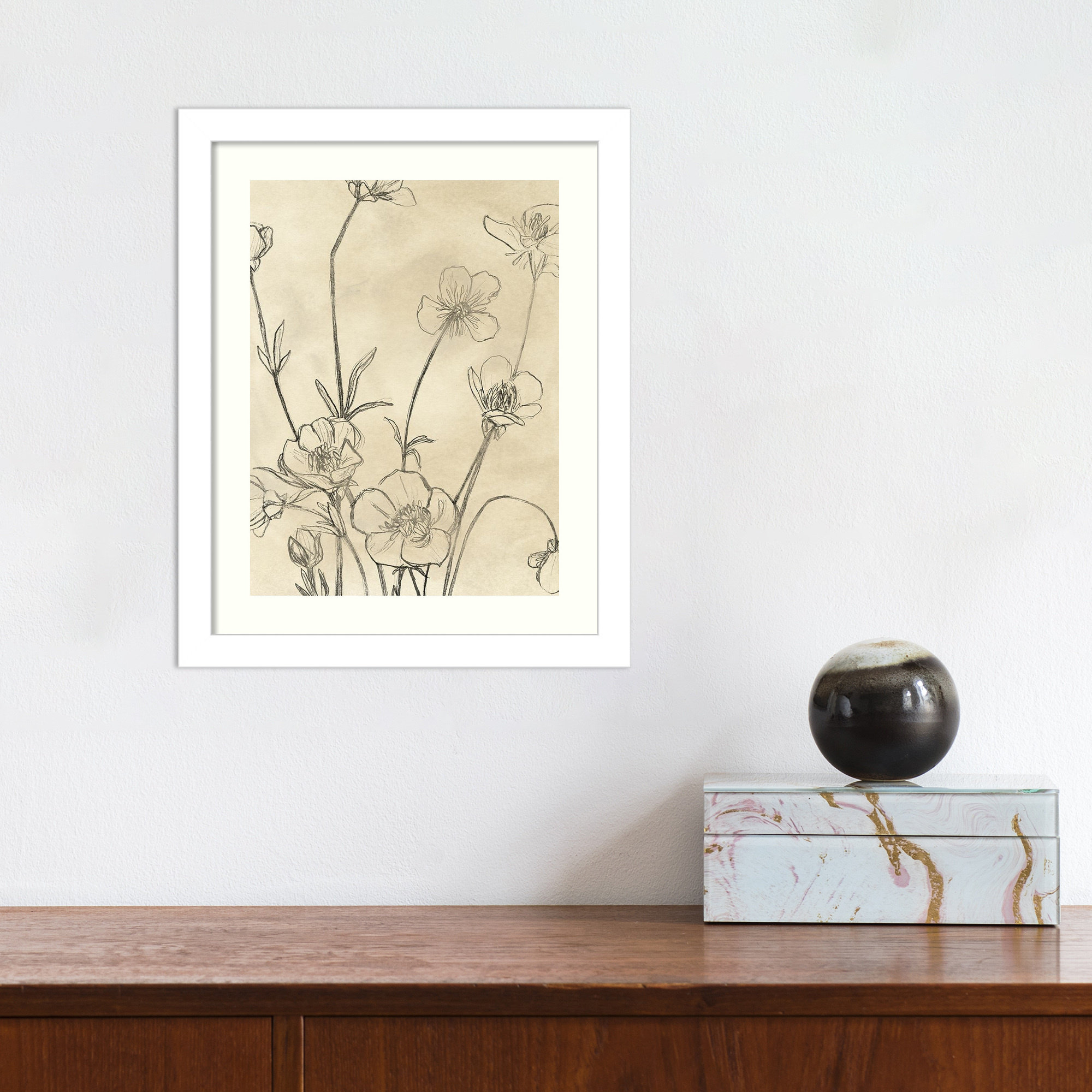 Vintage Wildflowers I by June Erica Vess, White, 13" H x 11" W